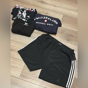 Black Man's 3 Graphic T-Shirt Cotton Size M L Adidas Shorts Size Large